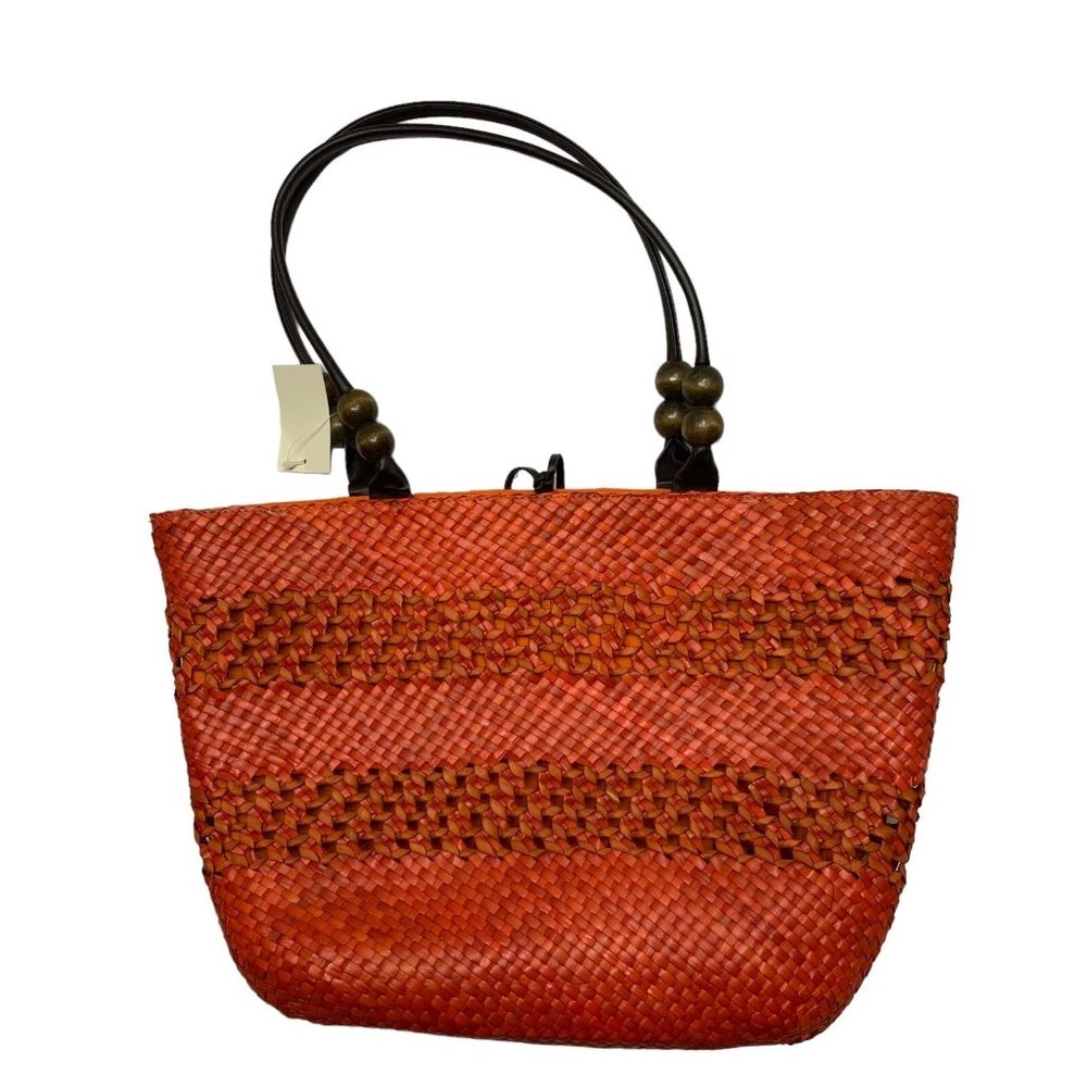 NWT Coldwater Creek Orange Straw Eyelet Sabutan Med sizeTote Bag Handbagππ²β¬οΈ - Picture 4 of 5